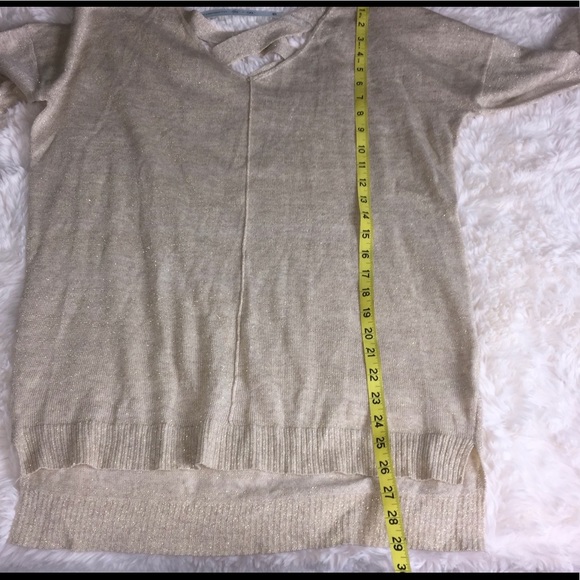 Gold Glitter Crossback Oversized Sweater Small Sparkle Shiny Party Holiday - Picture 8 of 8